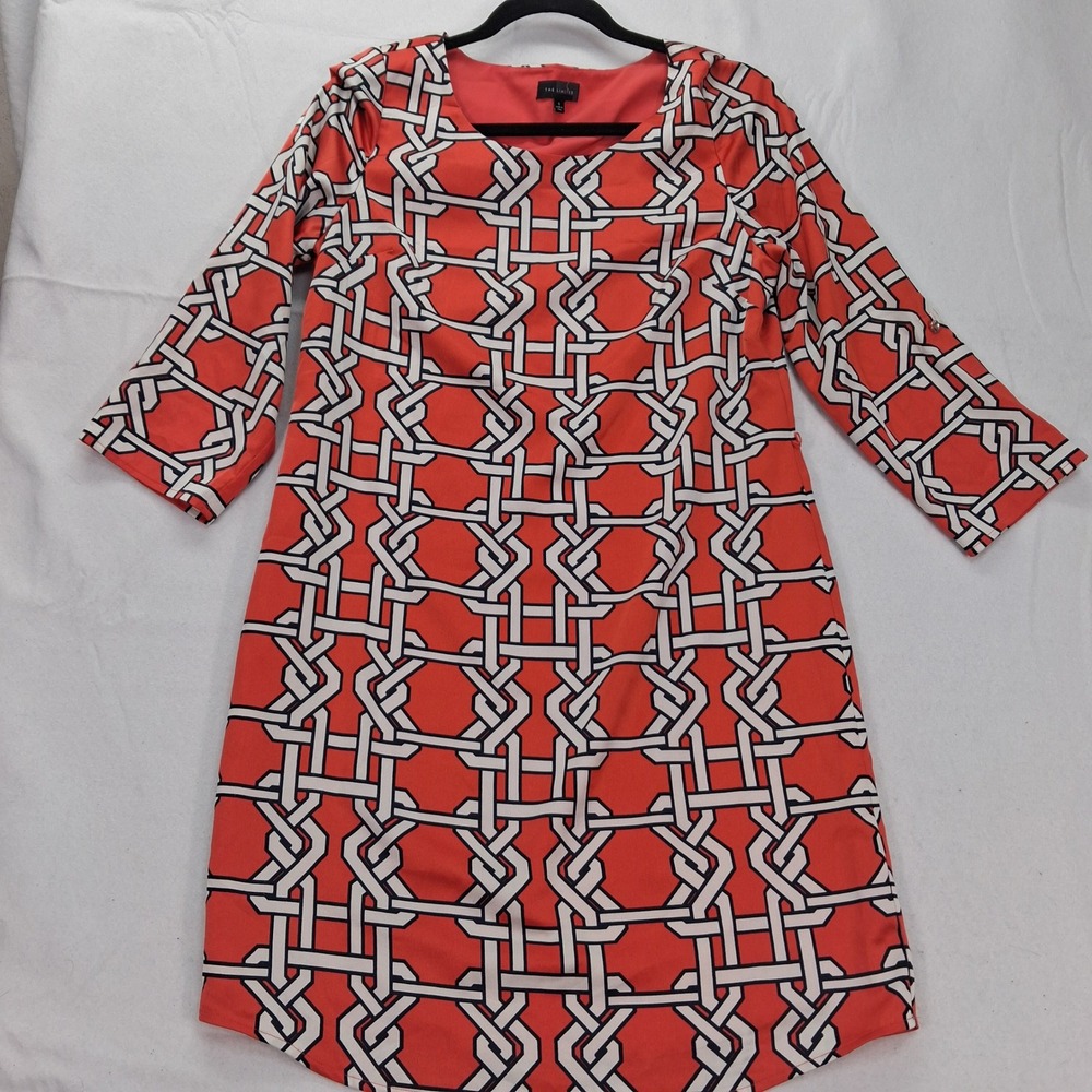 The Limited Dress Womens S Shift Orange Geometric Lattice 3/4 Sleeve EUC